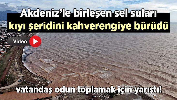 Akdeniz’le Birleşen Sel Suları Kıyı Şeridini Kahverengiye Bürüdü