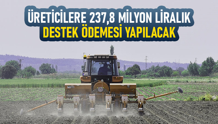 Üreticilere 237,8 Milyon Liralık Destek Ödemesi Yapılacak