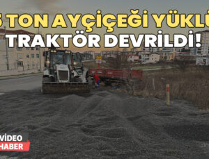 5 Ton Ayçiçeği Yüklü Traktör Devrildi!