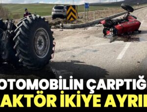 Otomobilin Çarptığı Traktör Ikiye Ayrıldı